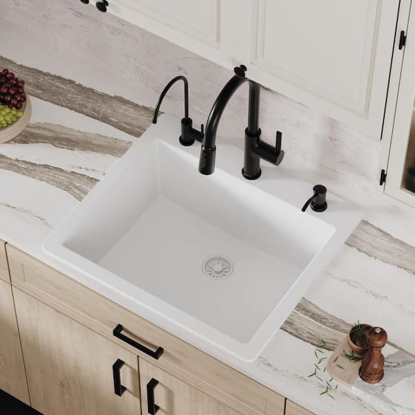 White Quartz 25 in. Single Bowl Drop-In Kitchen Sink