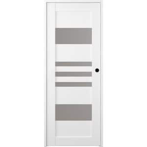 Leti 18 in. x 83.25 in. Left-Hand Frosted Glass Bianco Noble Solid Core Wood Composite Single Prehung Interior Door