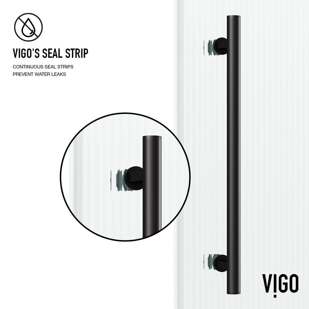 Elan Matte Black Frameless Sliding Shower Door with Fluted Glass