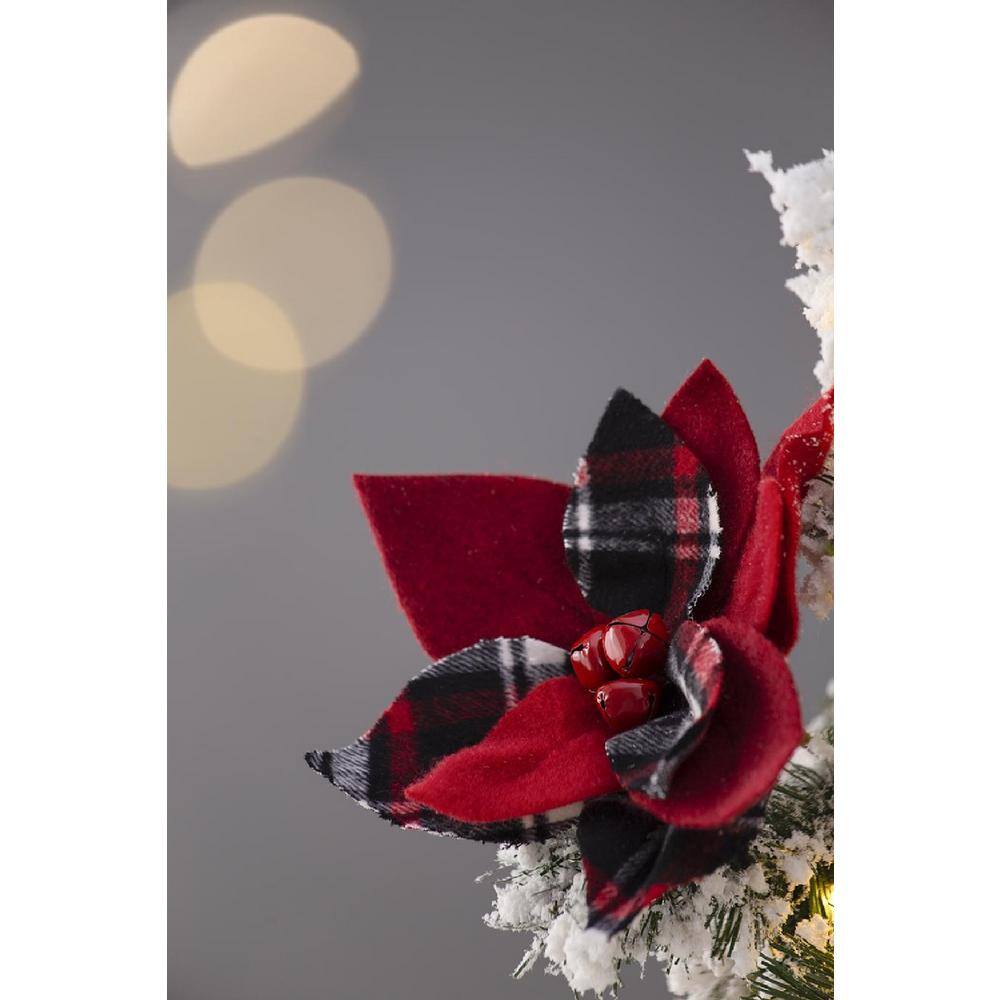 Set of 12 Red and Black Plaid Poinsettia Stems