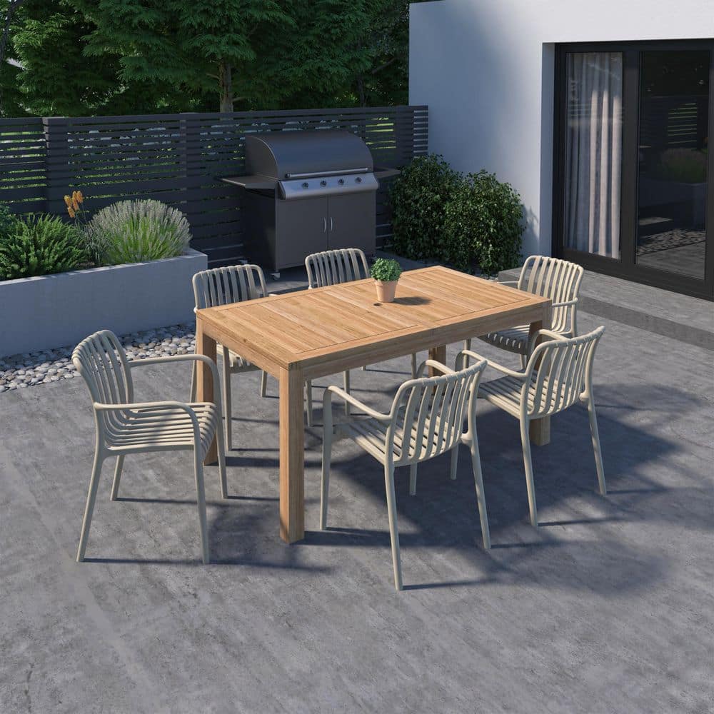 Georgette 7-Piece Solid Teak Wood 100% FSC Rectangular Patio Dining Set White price history on PriceWatchPro