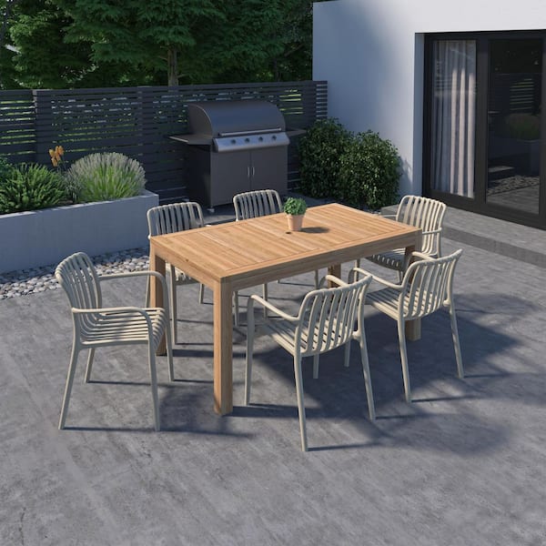 Amazonia Georgette 7-Piece Solid Teak Wood 100% FSC Rectangular Patio Dining Set White