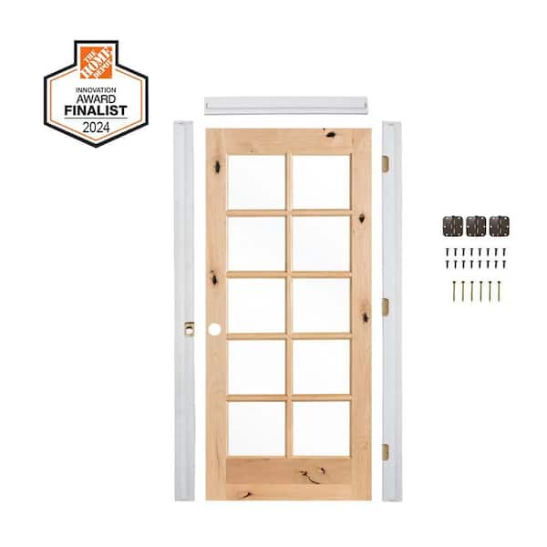 Krosswood Doors DIY RTA Kit 36 in. x 80 in. Right-Hand 10-Lite Clear Glass Unfinished Alder Wood Single Ready To Assemble Interior Door