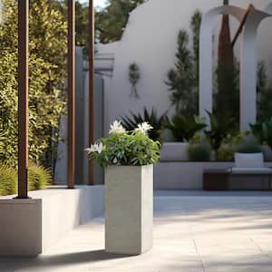 Modern 20 in. High Large Tall Tapered Square Light Gray Outdoor Cement Planter Plant Pots