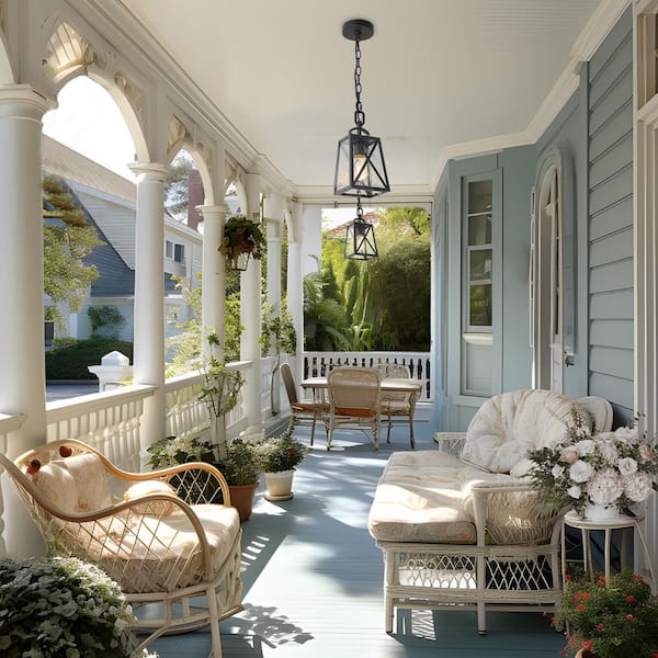 Black Outdoor Hanging Light Mini 1-Light Farmhouse Hanging Lantern Outdoor Pendant for Patio/Porch with Seedy Glass