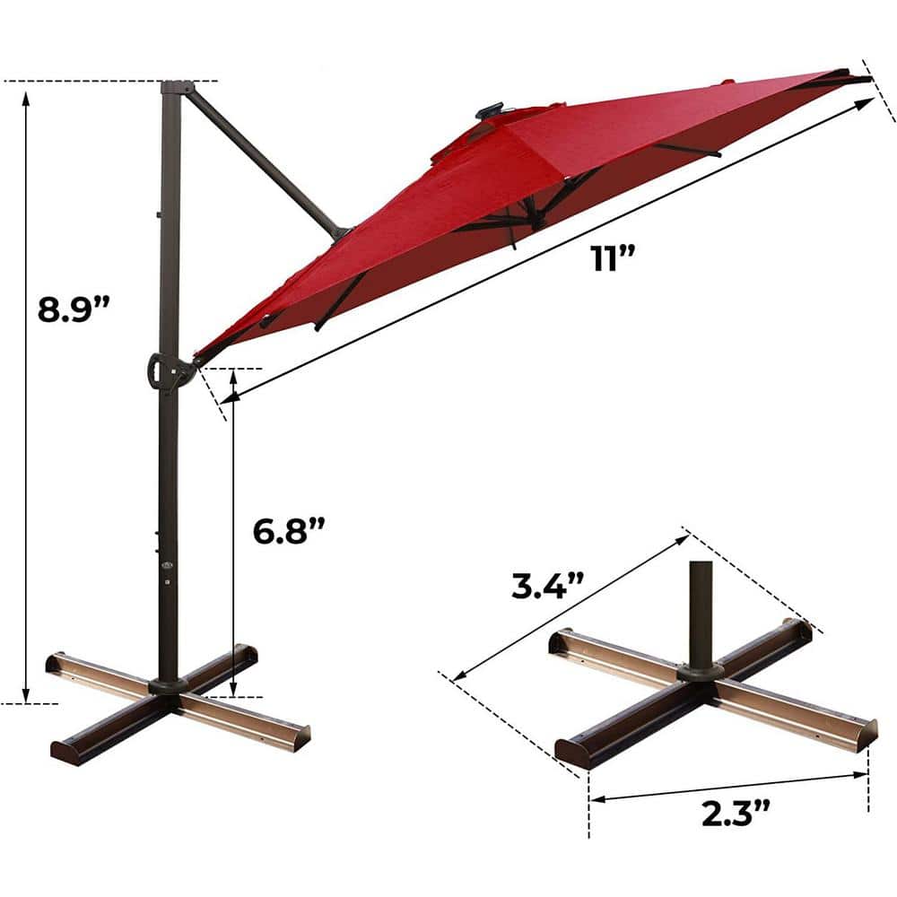 11 ft. Offset Hanging OutdoorCantilever Umbrella Patio Umbrella in Dark Red