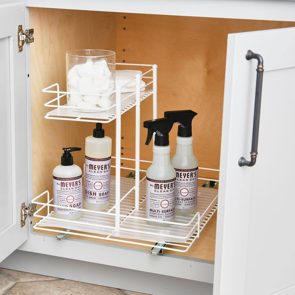 White Steel Double-Sided 2-Tier Slide-Out Pantry Organizer