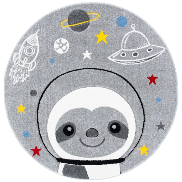 Carousel Kids 4 ft. x 4 ft. Gray/Ivory Novelty Round Rug