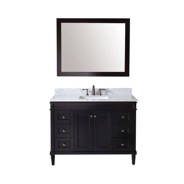 Virtu USA Tiffany 49 in. W Bath Vanity in Espresso with Marble Vanity Top in White with Square Basin and Mirror