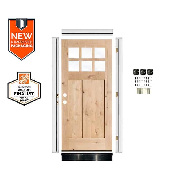 Krosswood Doors DIY 36 in. x 80 in. Knotty Alder Right-Hand 6 Lite Clear Glass Unfinished Wood Front Door Kit w/ Quick Assemble Jamb