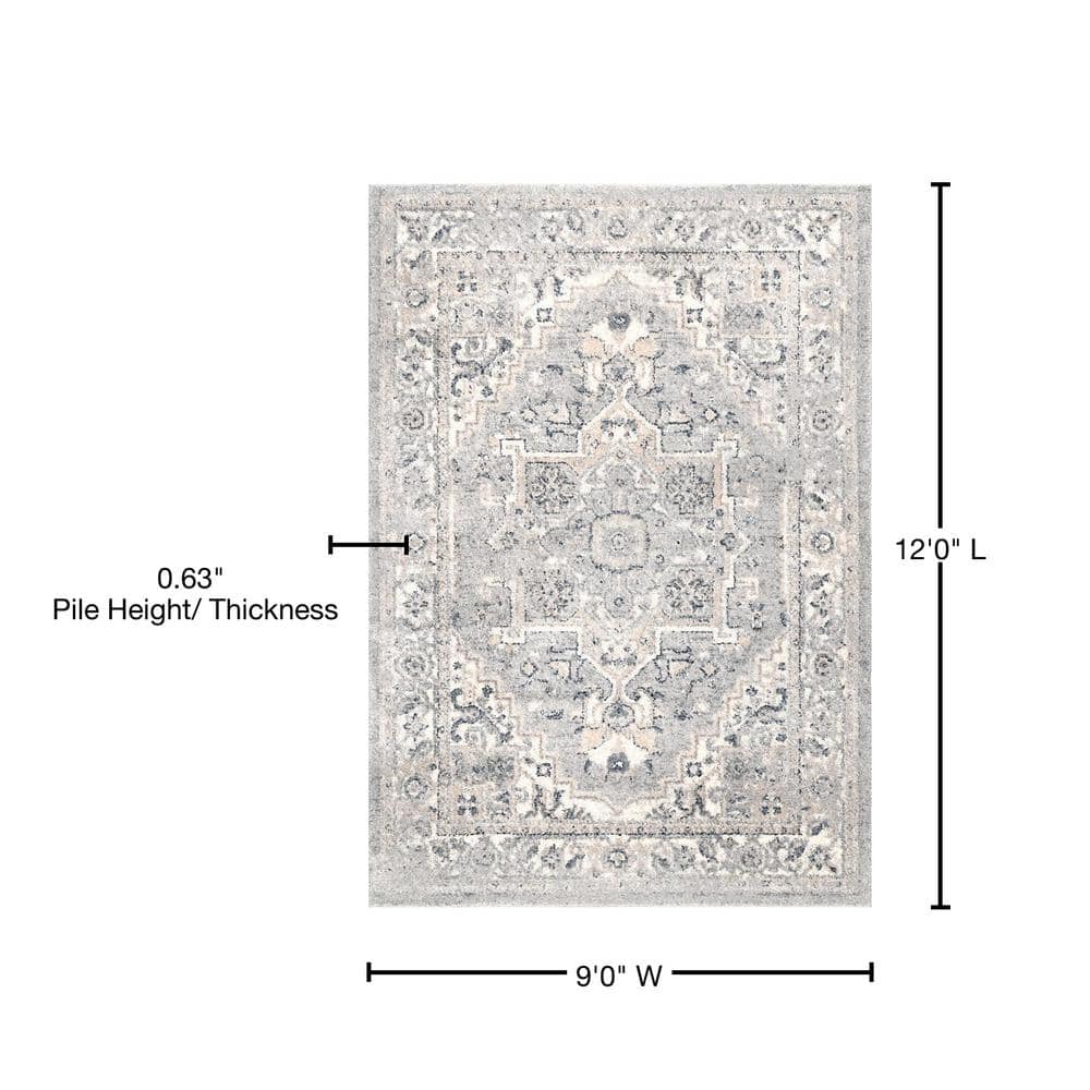 Gena Light Gray 9' x 12' Synthetic Medallion Area Rug