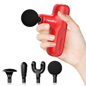 Mini 5-Speed Silicone Handheld Body Massager with 4 Interchangeable Heads in Red