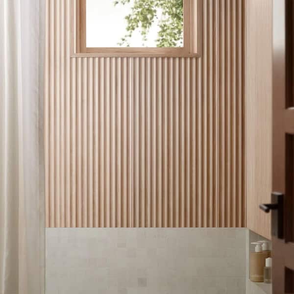 Forma Honey Brown 6 in. x 0.52 in. Fluted Wood Look Matte Ceramic Wall Tile Sample