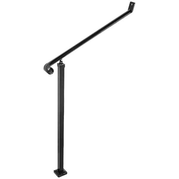 SVOPES 2-3 Step Wrought Iron Handrail for Outdoor Steps, 62.8 in. H x 3.9 in. W, Black, Iron Stair Railing Kit