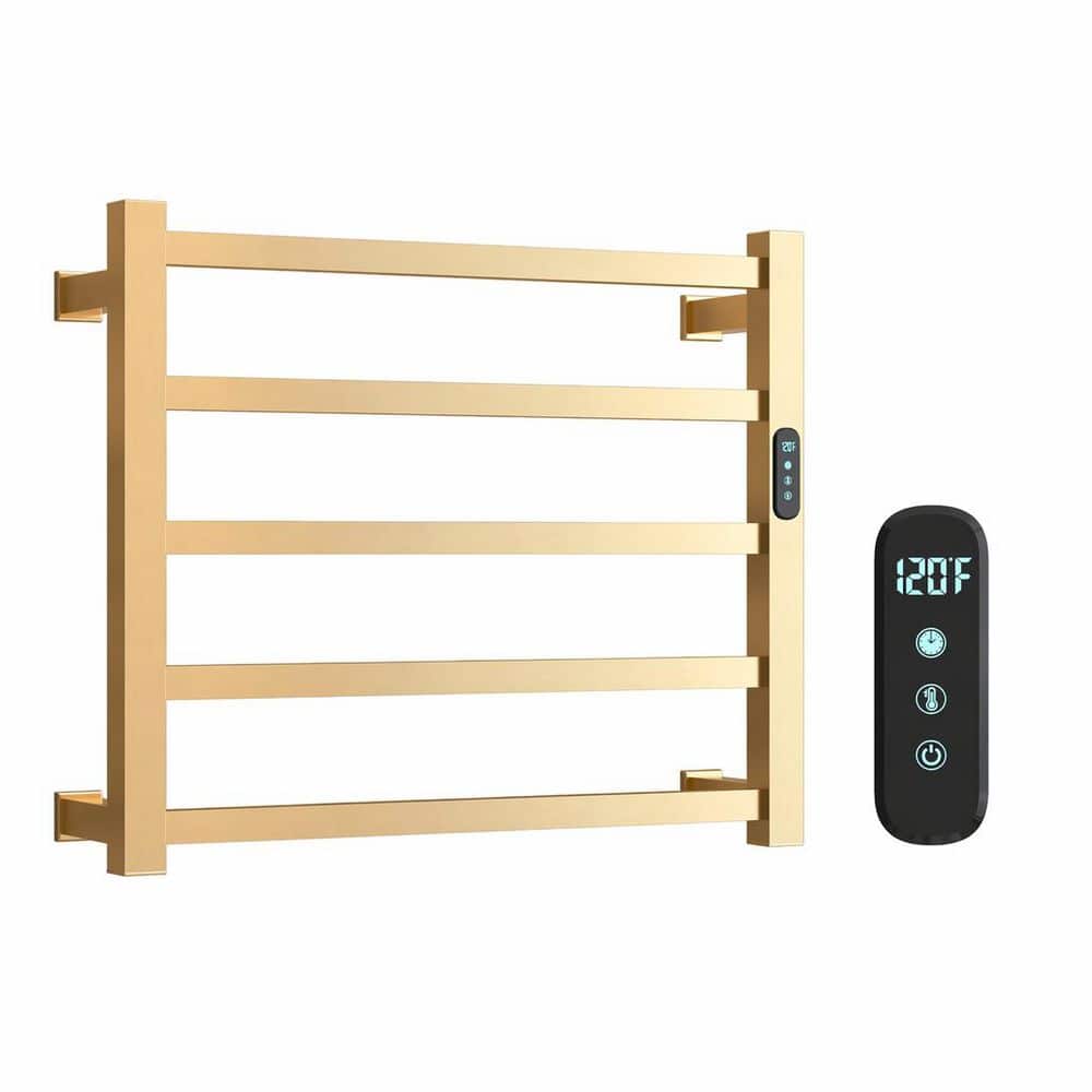 5-Bar Wall-Mounted Electric Heated Towel Rack 23.6 in. W x 17.7 in. H with LED Timer, Brushed Gold Luxury price history on PriceWatchPro