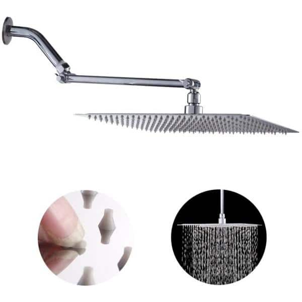 3-Spray Patterns 12 in. Wall Mount Rainfall Fixed Shower Head with Solid Brass Adjustable Extension Arm in Chrome 3-Spray Patterns 12 in. Wall Mount Rainfall Fixed Shower Head with Solid Brass Adjustable Extension Arm in Chrome