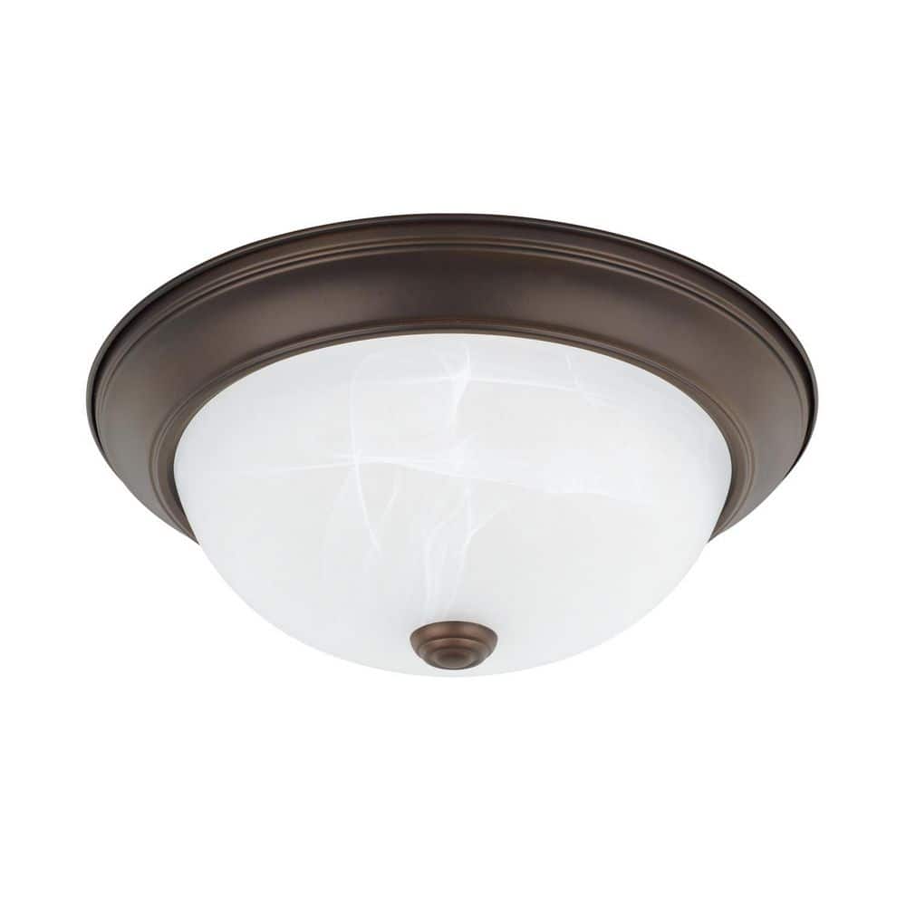 Bates 13 in. 2-Light Dome Brushed Bronze Flush Mount Light with White Faux Alabaster Glass Shade and No Bulbs Included price history on PriceWatchPro