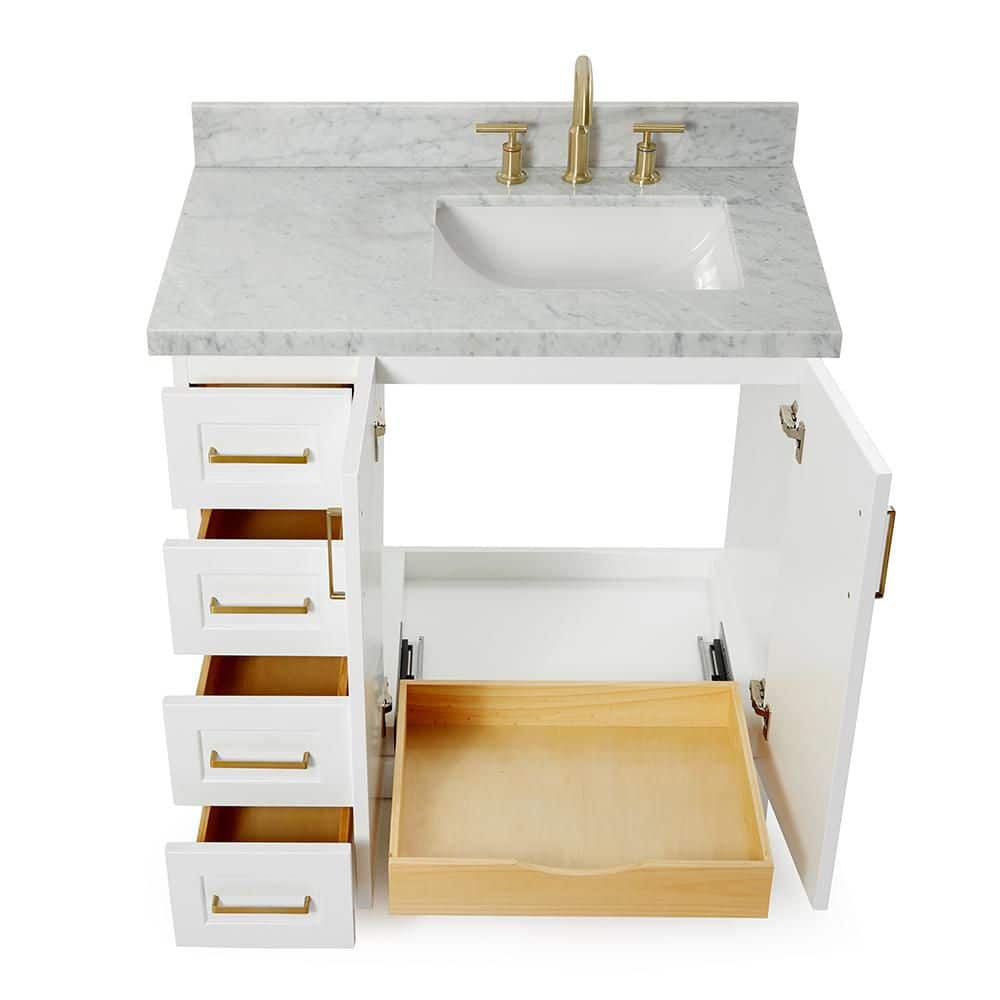 Taylor White Single Bathroom Vanity with Carrara Marble Top