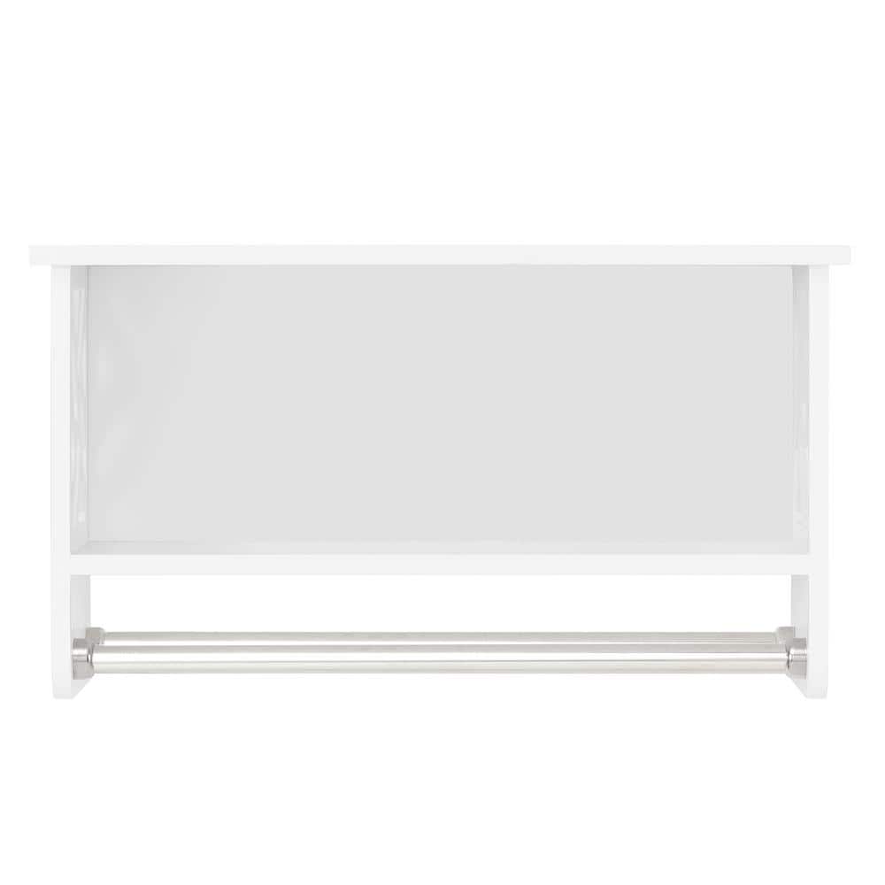 White Wood Wall-Mounted Bathroom Shelf with Towel Rods