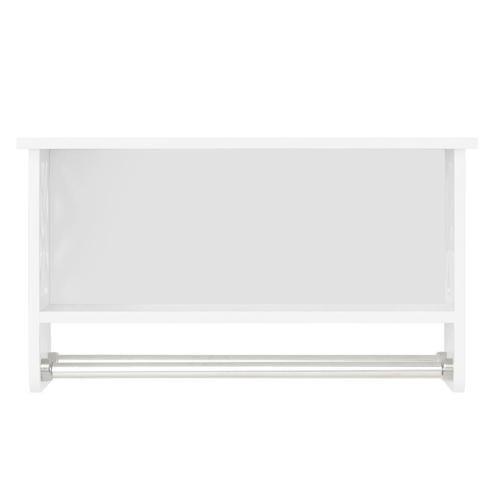 White Wood Over-the-Toilet Storage Shelf with Towel Rods