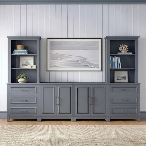 Lily Pond 6-Piece Modular Slate Blue Frame/Gunmetal Hardware 79.25 in. Accent Cabinet w/6 Shelves and Soft-Close Doors