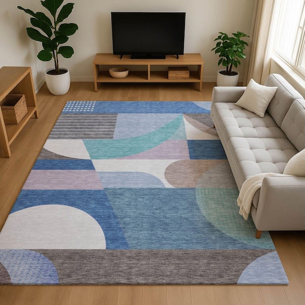 Mayfield Premium Machine Washable Abstract AMF1667 Sky 10 ft. x 14 ft. Area Rug