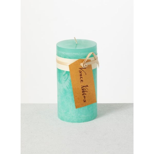 Vance Kitira 6 in. Turquoise Timber Pillar Candle