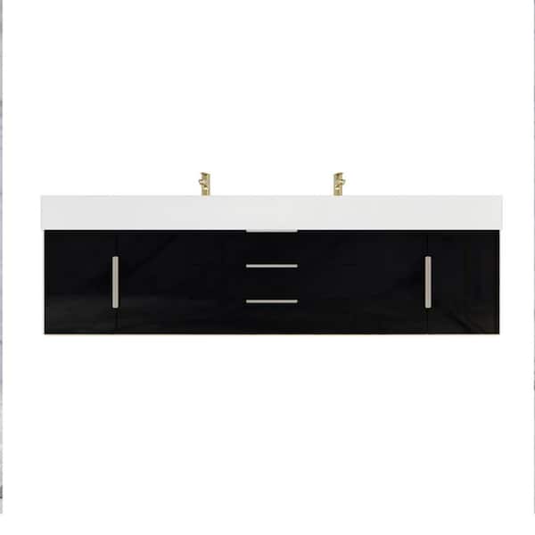Bethany 71 in. W x 20 in. D x 22 in. H Double Sink Floating Bath Vanity in Gloss Black with White Acrylic Top