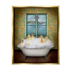 Ducks Bathing Tub Ocean View Design by John Hovenstine Floater Framed Animal Art Print 31 in. x 25 in.