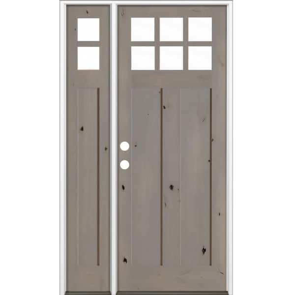 56 in. x 96 in. Knotty Alder Right-Hand/Inswing 6-Lite Clear Glass Weathered Gray Stain Wood Prehung Front Door with LSL