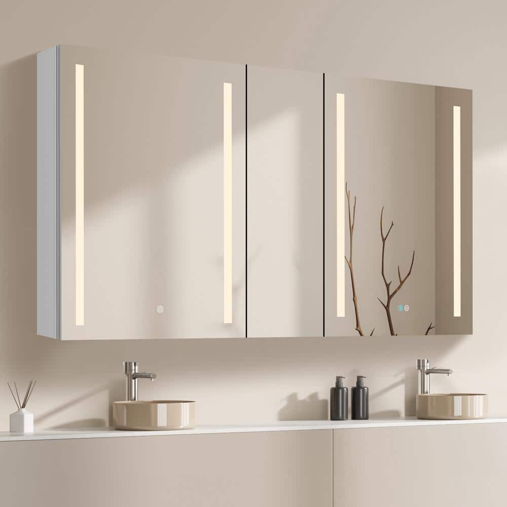 50 in. W x 30 in. H Rectangular White Aluminum Surface Mount Defogging LED Bathroom Medicine Cabinet w/ Mirror and Light price history on PriceWatchPro