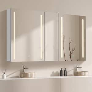 50 in. W x 30 in. H Rectangular White Aluminum Surface Mount Defogging Led Bathroom Medicine Cabinet with Mirror & Light