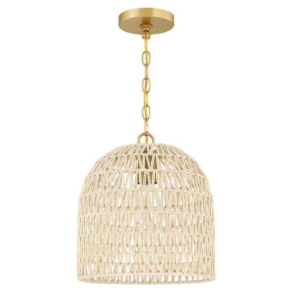 Mabelle 1-Light Gold Bohemian Island Pendant Light with Dome Woven Shade