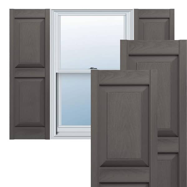 Ekena Millwork 14-3/4 in. x 43 in. Lifetime Vinyl Standard 2 Equal Raised Panel Shutters Pair Tuxedo Grey