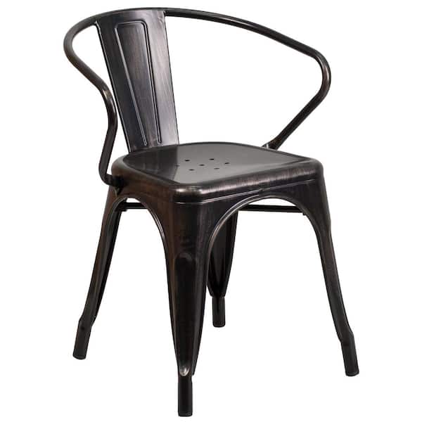 Carnegy Avenue Metal Outdoor Dining Chair in Black-Antique Gold