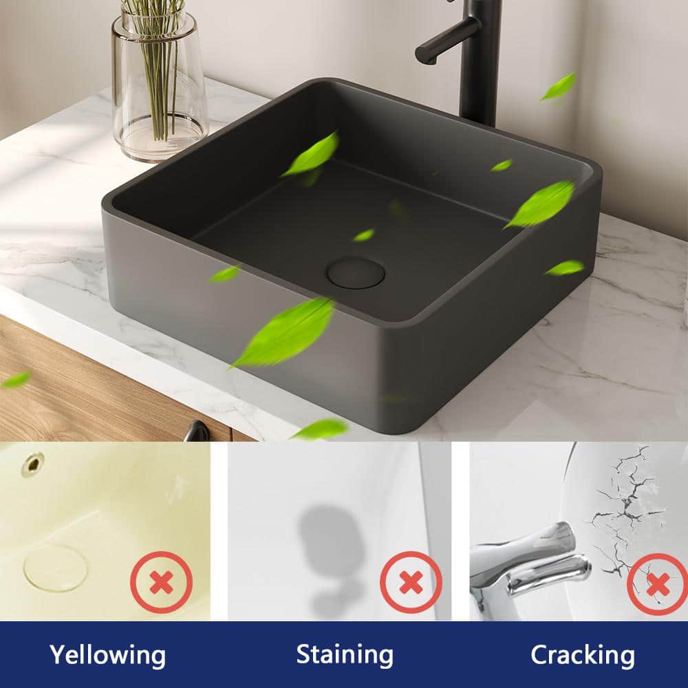 Black Square Concrete Above-Counter Vessel Bathroom Sink