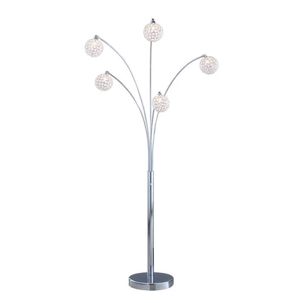 Quan 84 in. 5-Arch Crystal Ball LED Chrome finished Floor Lamp with Dimmer