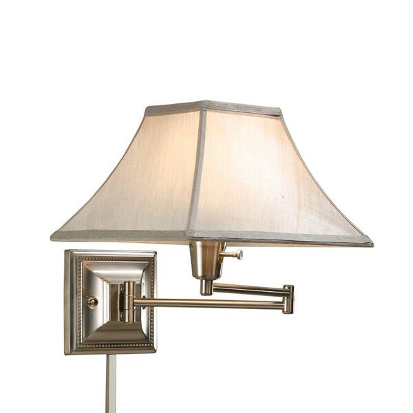 Home Decorators Collection Kingston 14 in. Silver and Cream Brushed Steel Swing Arm Lamp