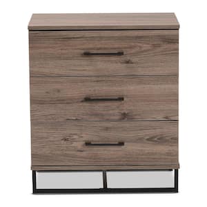 Daxton 3-Drawer Rustic Oak and Black Chest of Drawers (27 in. H x 23.6 in. W x 15.7 in. D)