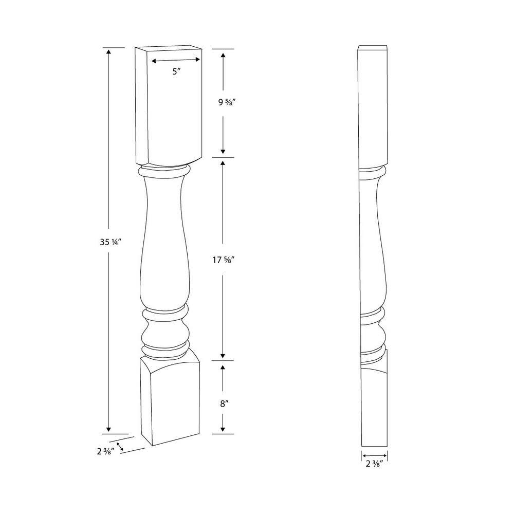 35.25" Unfinished Solid Hardwood Half Round Kitchen Island Leg