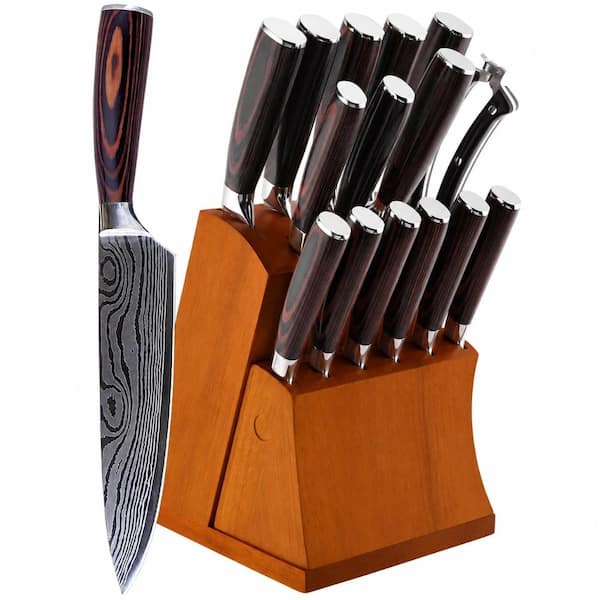 16-Piece German High-Carbon Stainless Steel Knife Block Set with Wooden Block, Ultra Sharp, Forged