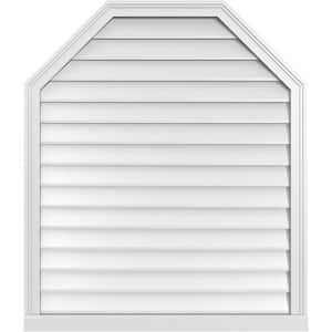 36 in. x 42 in. Octagonal Top Surface Mount PVC Gable Vent: Decorative with Brickmould Sill Frame