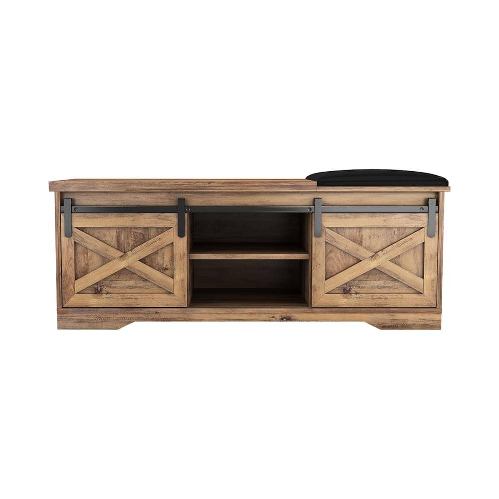 Lindi 18.7 in. H x 47.24 in. W Particle Board Shoe Storage Bench in Brown