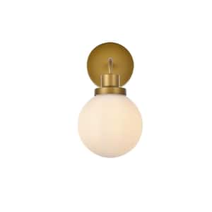 Home Living 6 in. 1-Light Brass Vanity Light with Glass Shade