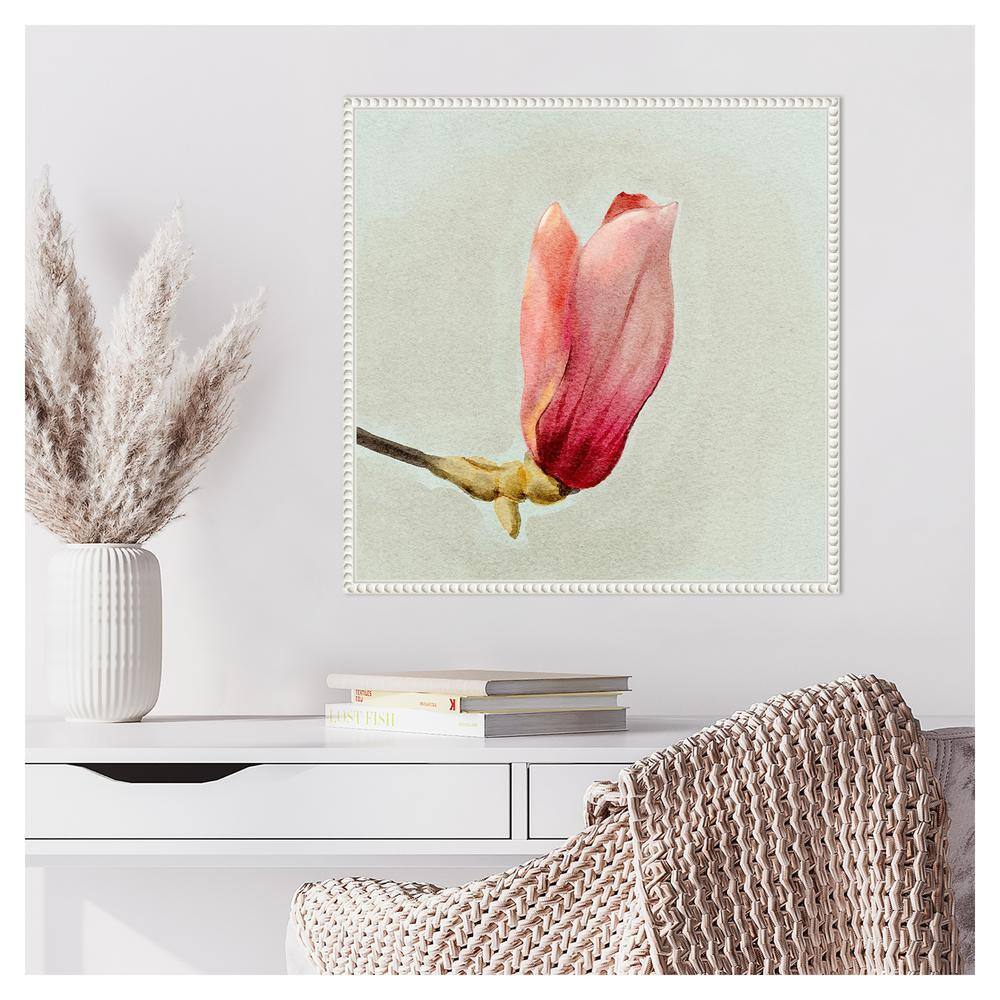 Magnolia Bud I White Floater Frame Canvas Wall Art