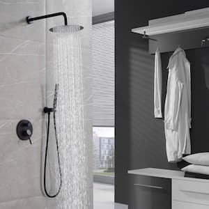 1-Spray Patterns with 1.5 GPM 10 in. Bathroom Wall Mount Round Dual Shower Heads in Matte Black