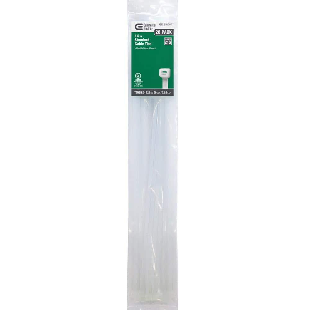 14in Standard 50lb Tensile Strength UL 21S Rated Cable Zip Ties 20 Pack Nat