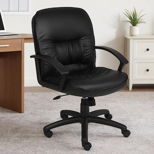 Mala Leather Rolling Office Task Chair in Black Arms