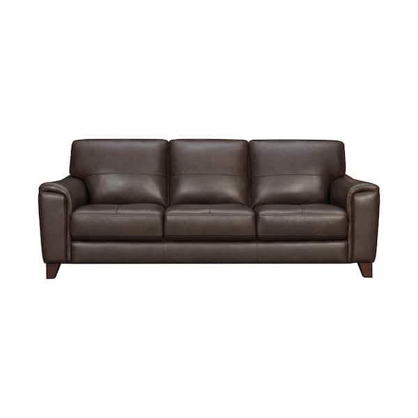 Armen Living Bergen 87 in. Espresso Leather Square Arm Sofa