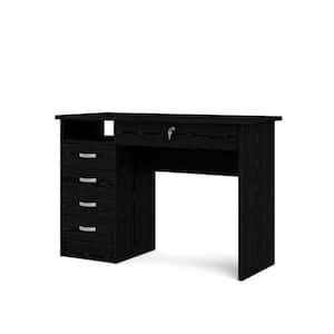 43 in. Rectangular Black Woodgrain 5 Drawer Writing Desk with Locking Feature